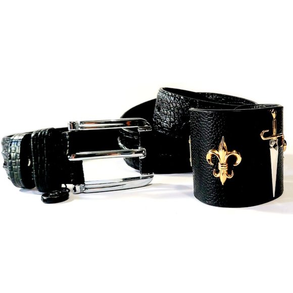 evgothicjewelry Crocodile Embossed Black Leather Men Women M Belt - Picture 4 of 7